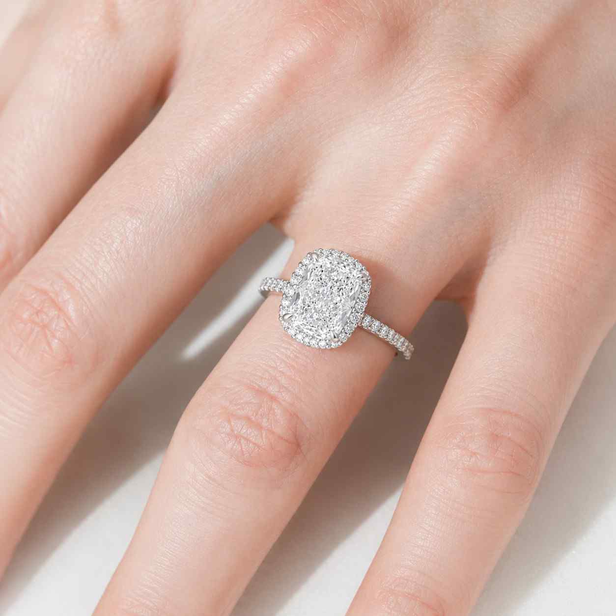 Radiant Cut 4.50 CT Lab Grown Diamond Engagement Ring  14k 18K Gold Hidden Halo