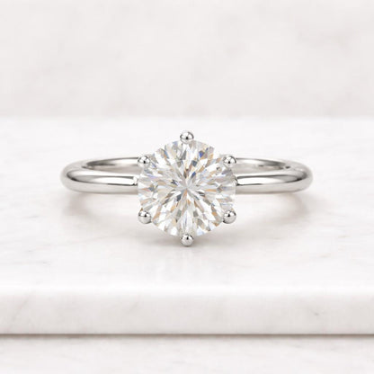 1.58 Ct E Color VVS2 Clarity IGI Certificate Round Brilliant IDEAL Cut Lab Grown Diamond Solitaire Engagement Ring, 6 Prong 14k White Gold
