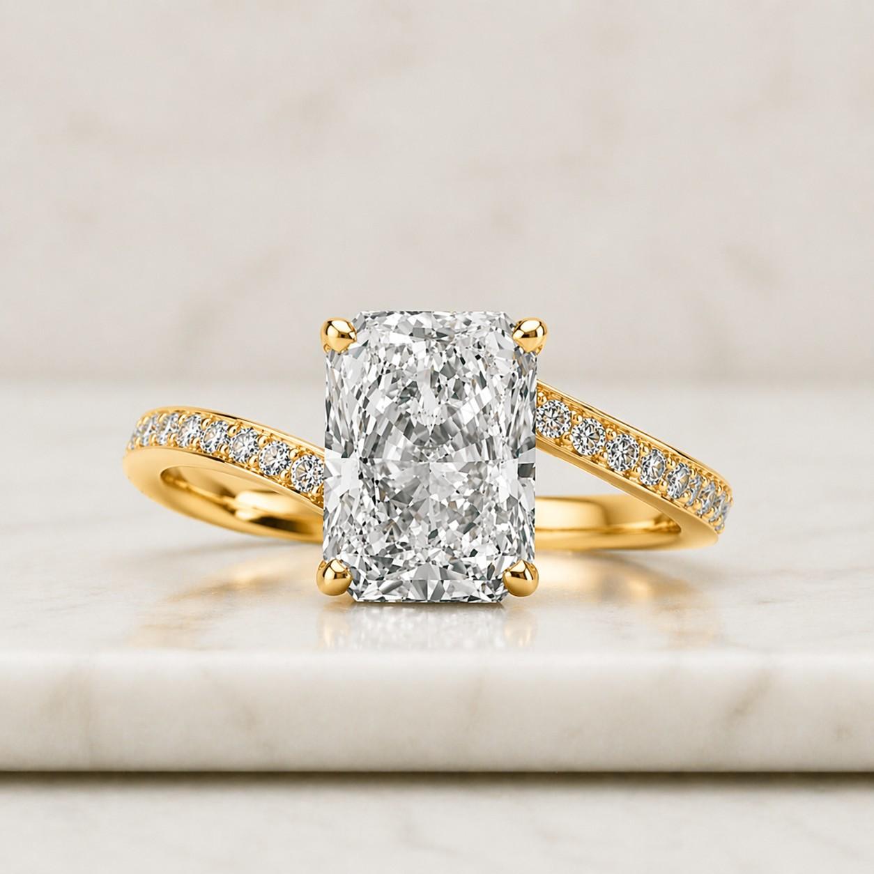 3 ct radiant cut moissanite engagement ring, diamond bypass wedding ring, unique twist gold ring, bridal gift for her
