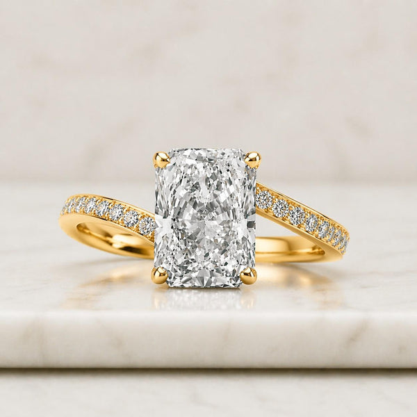3 CT Radiant Cut Moissanite Engagement Ring, Diamond Bypass Wedding Ring, Unique Twist Gold Ring, Bridal Gift for Her
