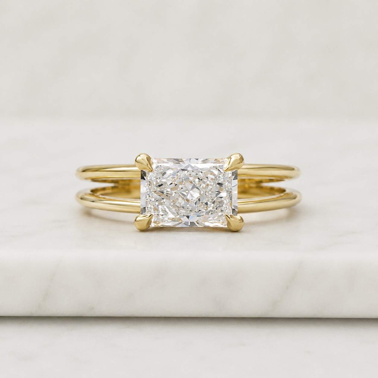 radiant cut ring solitaire ring gold ring split shank ring engagement ring promise ring bridal ring women ring fine jewelry statement ring elegant ring classic ring modern ring luxury ring