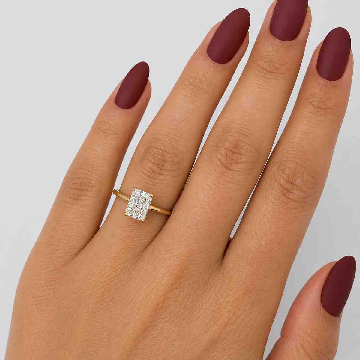 2 carat elongated radiant cut lab grown diamond solitaire engagement ring