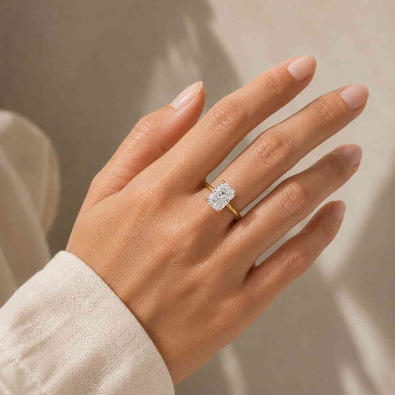 Solid Gold 2.8mm Width Radiant Cut Moissanite Engagement Ring Cathedral Set, Solitaire Ring
