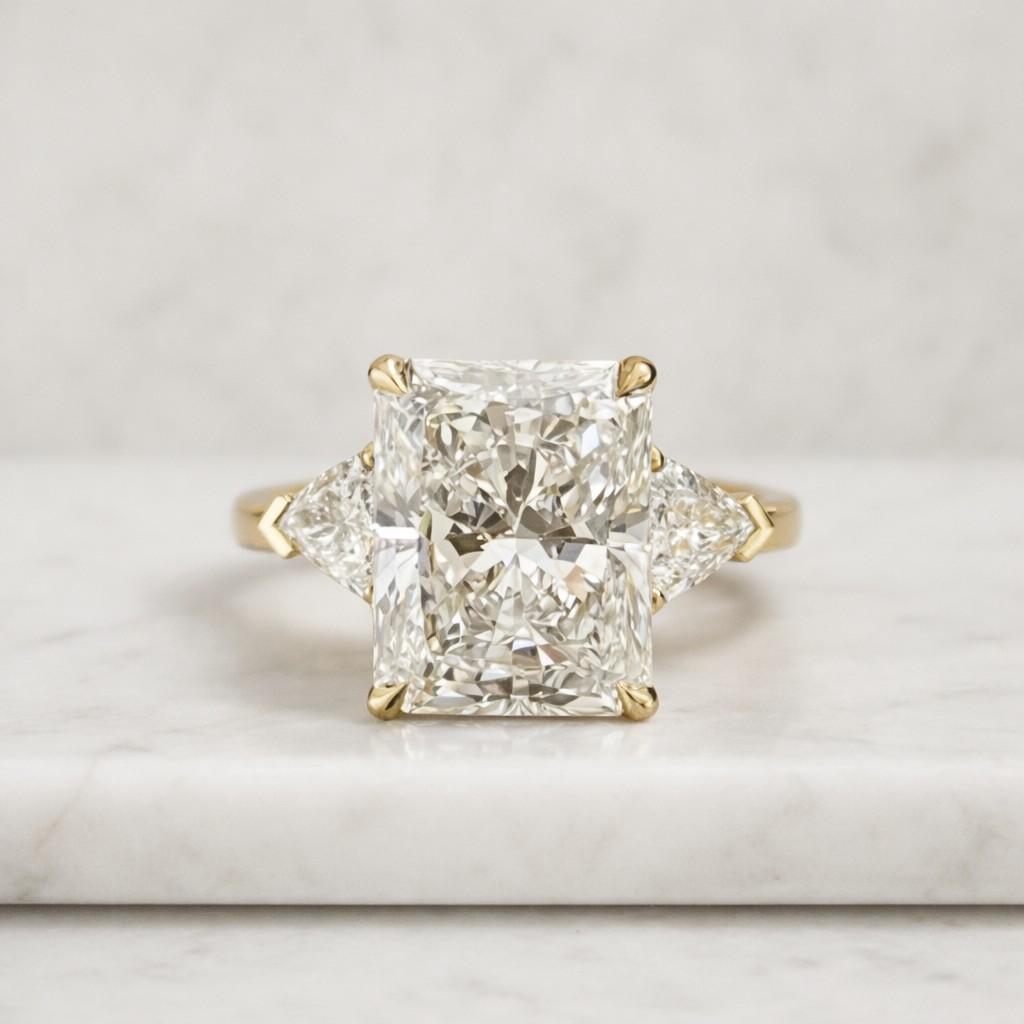 radiant engagement ring lab diamond ring three stone engagement ring gold engagement ring bridal engagement ring