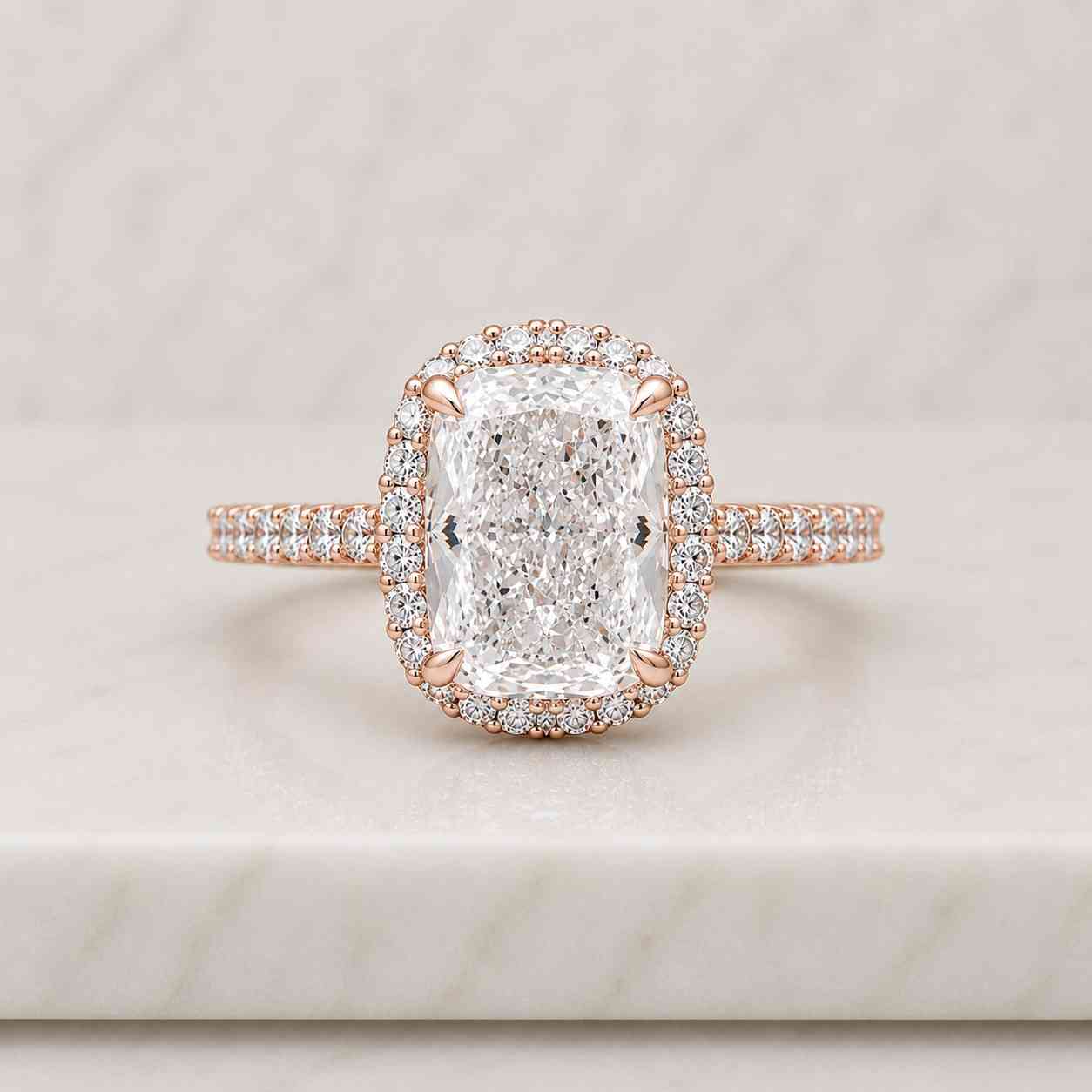 radiant cut lab grown engagement ring | wedding band - radiant cut solitaire ring with round side stones | igi certified | conflict-free