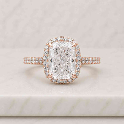 Radiant Cut Lab Grown Engagement Ring | Wedding Band - Radiant Cut Solitaire Ring with Round Side Stones | IGI Certified | Conflict-Free