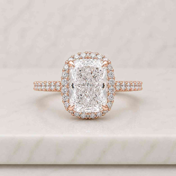 Radiant Cut Lab Grown Engagement Ring | Wedding Band - Radiant Cut Solitaire Ring with Round Side Stones | IGI Certified | Conflict-Free