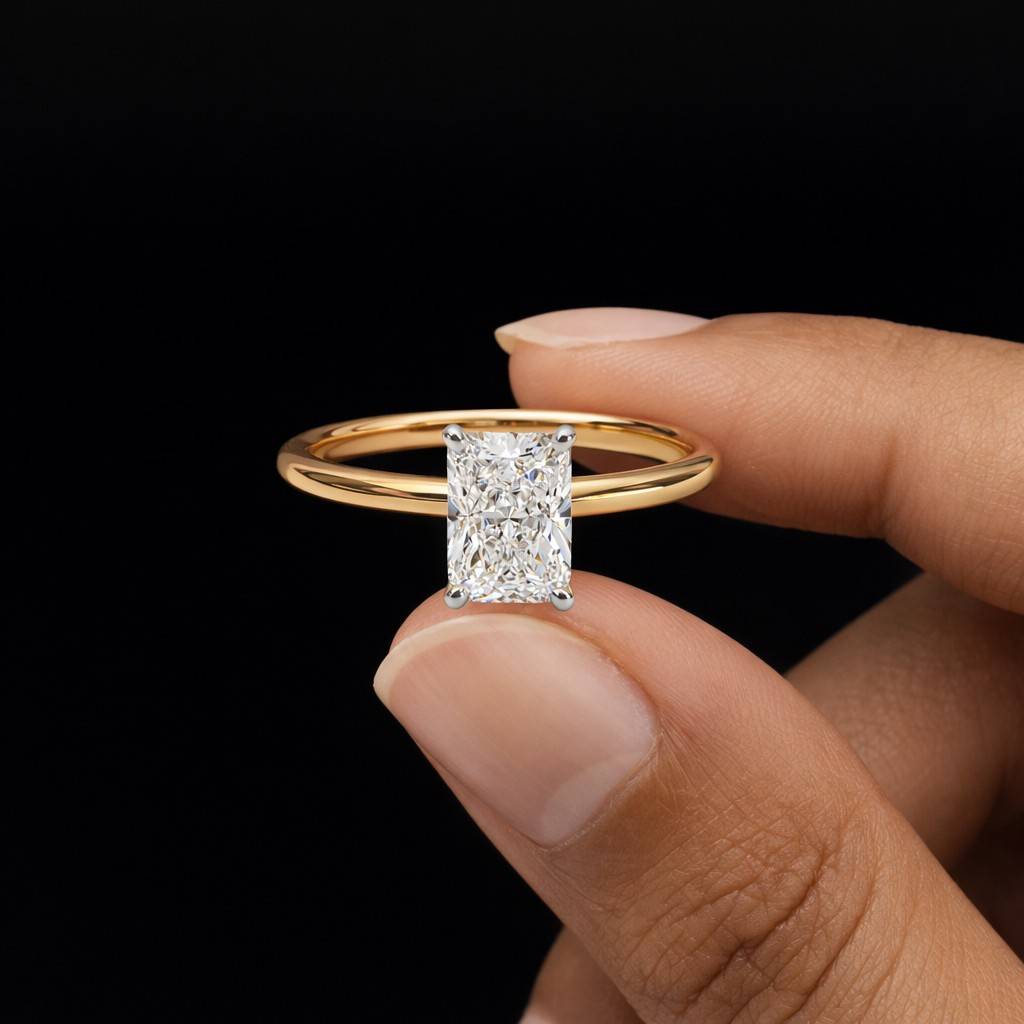 1.00ct-4.00ct Radiant Cut Engagement Ring, 14K Yellow Gold Solitaire Lab Grown Diamond Ring, Moissanite Promise Ring, Minimalist Bridal
