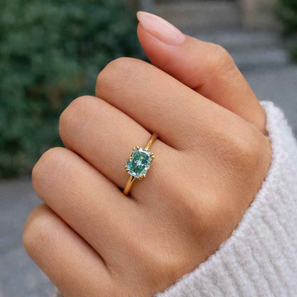 radiant solitaire ring teal engagement ring blue engagement ring gold engagement ring stacking ring delicate ring petite ring skinny band ring