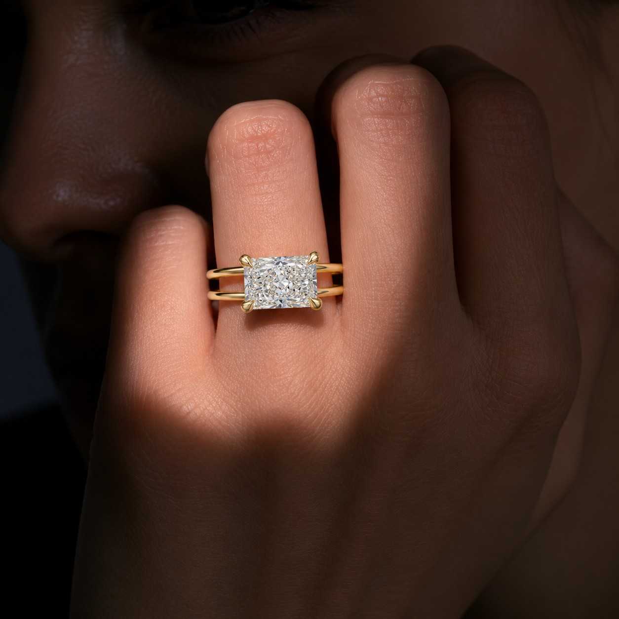 rectangular ring radiant solitaire split band ring thin band ring classic solitaire elegant jewelry modern jewelry bridal accessory wedding jewelry fine ring daily ring simple jewelry