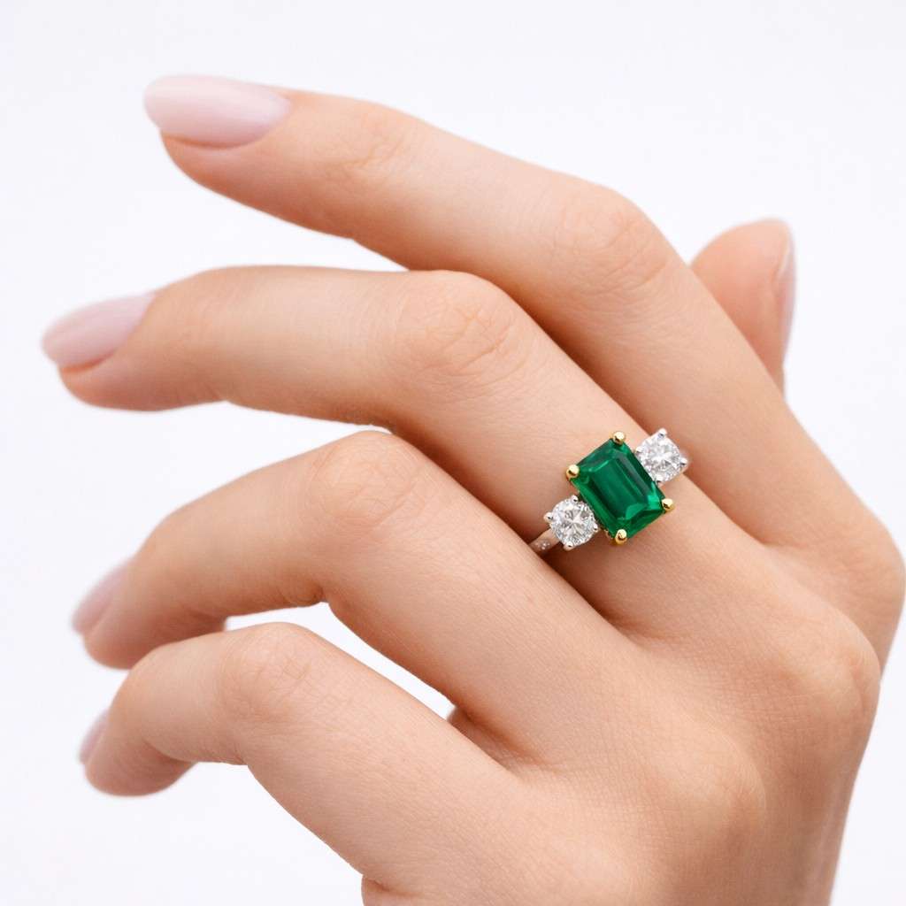 8*11mm emerald cut lab created emerald ring solid yellow gold engagement ring moissanite bridal wedding promise ring may birthstone ring