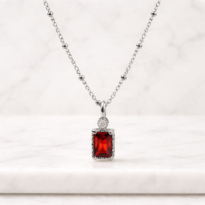 red gemstone necklace red pendant necklace rectangle pendant emerald cut pendant silver necklace gemstone jewelry women necklace