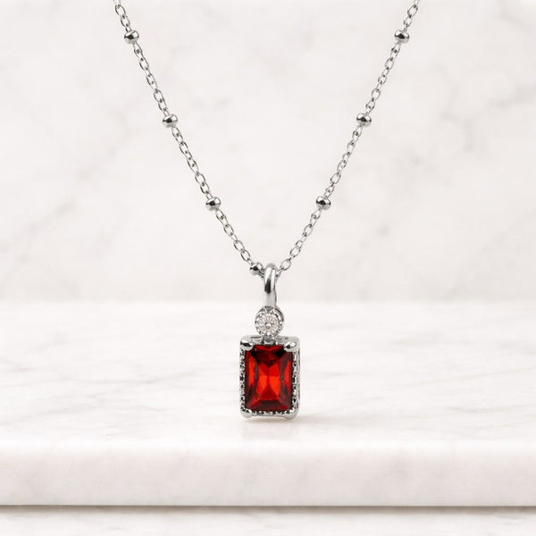 red gemstone necklace red pendant necklace rectangle pendant emerald cut pendant silver necklace gemstone jewelry women necklace