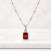 925 Sterling Silver Emerald Cut Ruby Birthstone Pendant Necklace