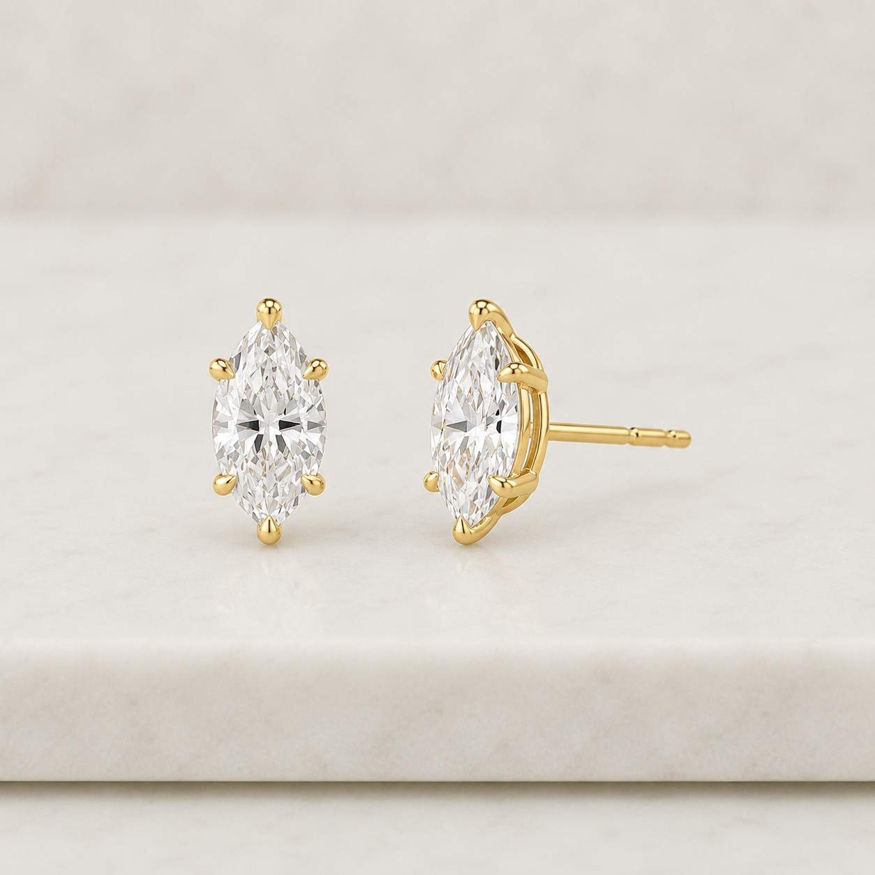 14K Gold Marquise Moissanite Stud Earrings, Sparkly Gold Diamond Earrings,1ct Marquise Cut Diamond Studs,Minimalist Jewelry Gift for Her
