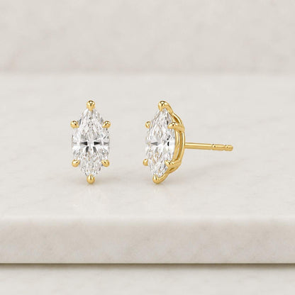 14K Gold Marquise Moissanite Stud Earrings, Sparkly Gold Diamond Earrings,1ct Marquise Cut Diamond Studs,Minimalist Jewelry Gift for Her
