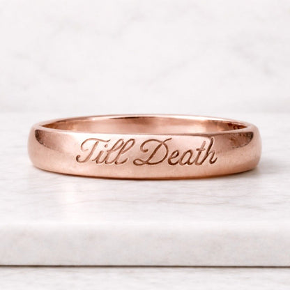 4mm Wide Til Death Engraved Band Ring, Black Enamel Ring, Personalized Band, Wedding Ring,Promise Ring, Christmas Gift - 925 Sterling Silver
