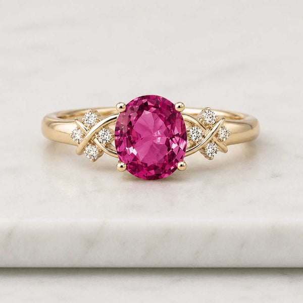 ring engagementring pinkring ovalring gemstone ringband goldring diamondaccent vinedesign naturering floralring leafring solitairering statementring womenring bridalring finejewelry handcrafted