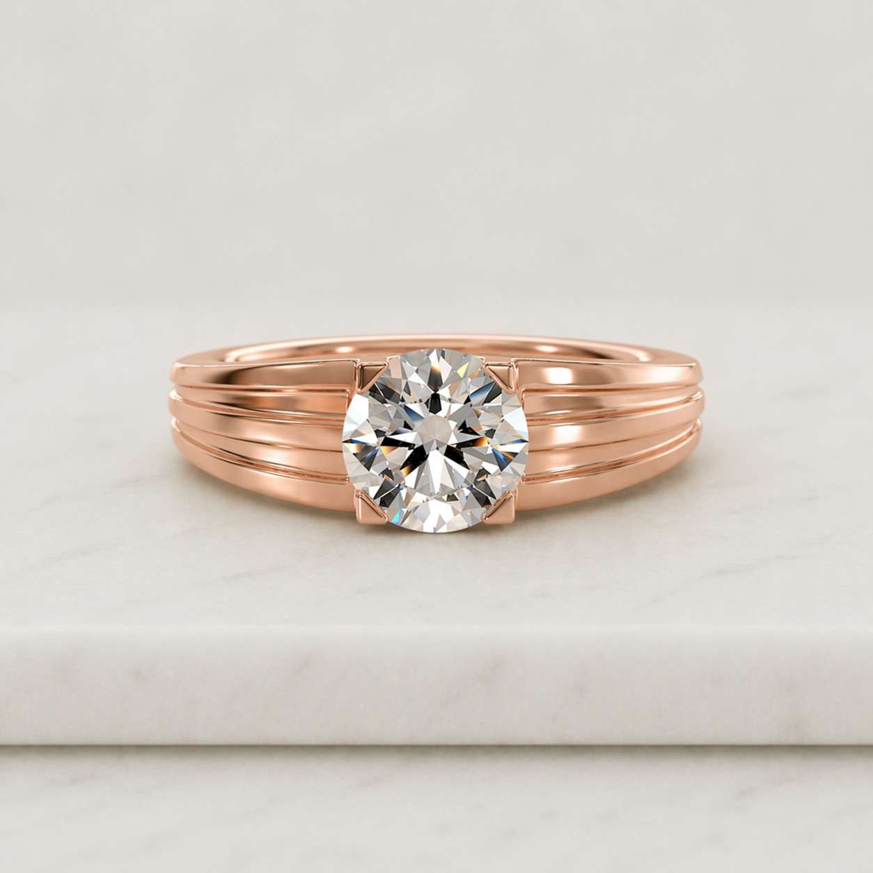 Brilliant Round Cut Lab Created Diamond Solitaire Textured Engagement Ring Unique Handmade Fine Jewelry In 14k Solid Gold Premium Women Ring

