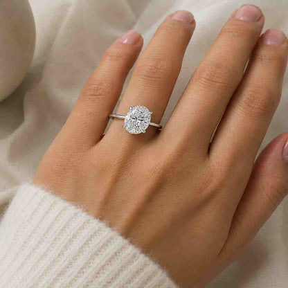 14K Solid Gold Oval Cut Moissanite Solitaire Ring Claw Prong Ring