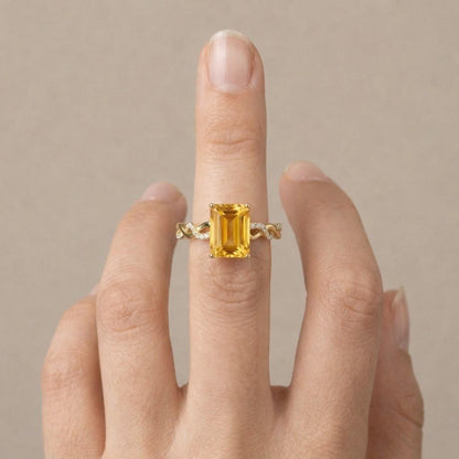 Radiant Cut Yellow Sapphire Ring: Sterling Silver Statement Ring
