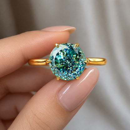Elegant Green Amethyst Solitaire Ring | Round Cut 14K Gold Engagement Ring | Unique Promise Ring for Her