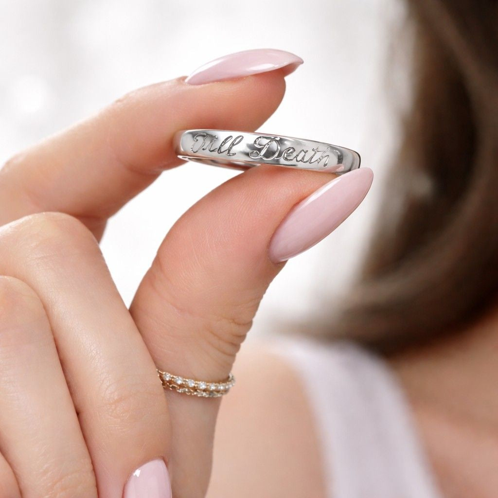 romantic matching band fashion forward gold ring sleek minimalist jewelry alternative commitment ring trendy engraved wedding band luxury inspired ring everyday gold jewelry sentimental anniversary gift