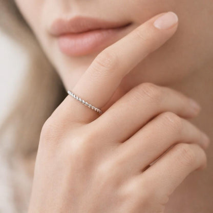 rope band twisted band silver band thin band stack ring layering ring minimalist band dainty band simple band everyday band modern band womens band spiral band