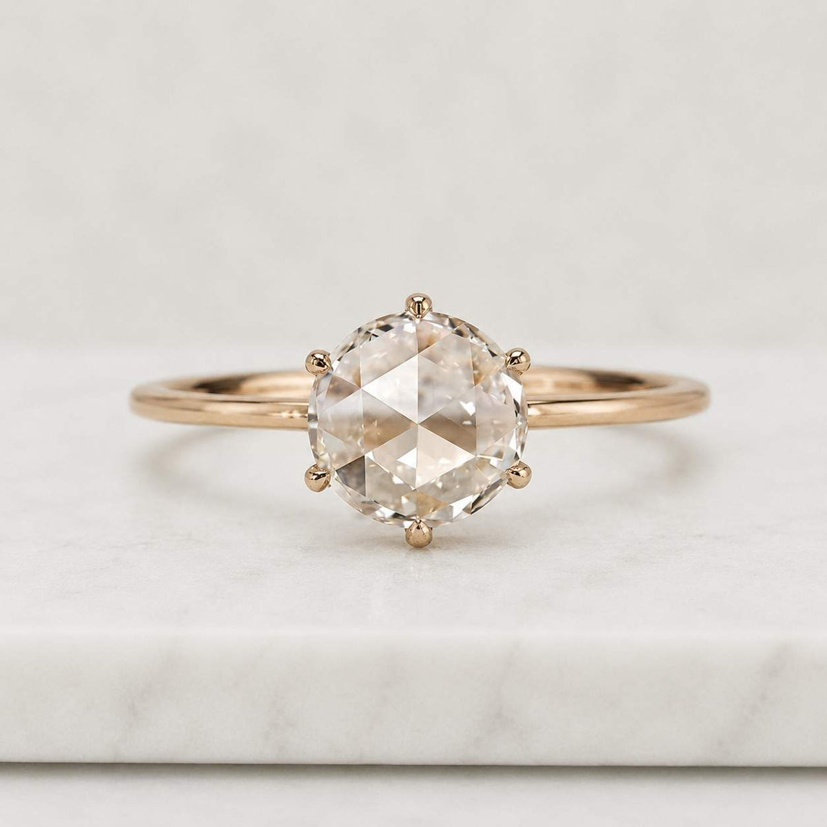 rose cut diamond engagement ring, real lab grown diamond solitaire ring, antique round rose cut diamond ring, rose diamond wedding ring
