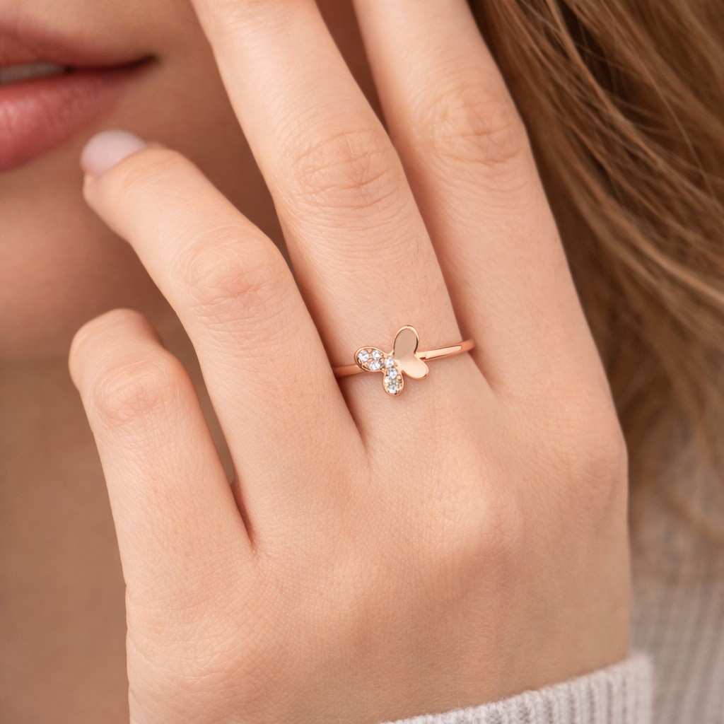 0.30 TCW Butterfly Diamond Ring | Lab Grown Diamond | Sterling Silver 925 | Dainty Gift for Women | Stackable Band Women's Jewelry
