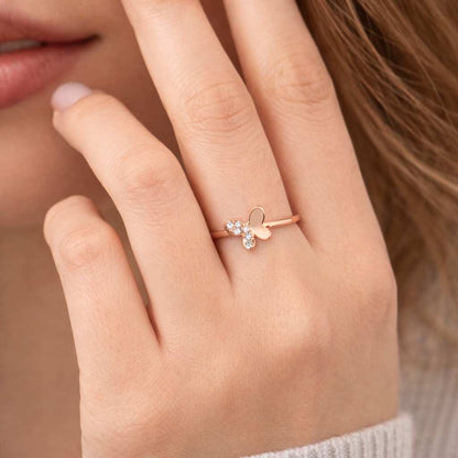 0.30 TCW Butterfly Diamond Ring | Lab Grown Diamond | Sterling Silver 925 | Dainty Gift for Women | Stackable Band Women's Jewelry
