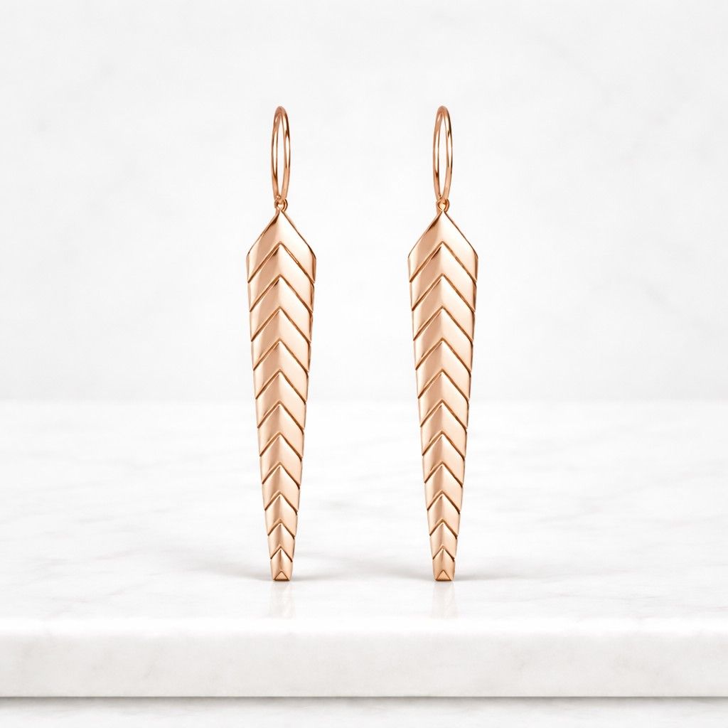 14K Solid Gold Fishtail Chevron Drop Dangle Earrings, Minimalist Geometric Dangle Earring
