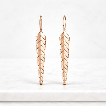 14K Solid Gold Fishtail Chevron Drop Dangle Earrings, Minimalist Geometric Dangle Earring
