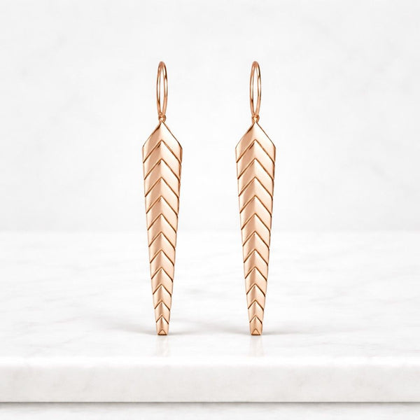 14K Solid Gold Fishtail Chevron Drop Dangle Earrings, Minimalist Geometric Dangle Earring
