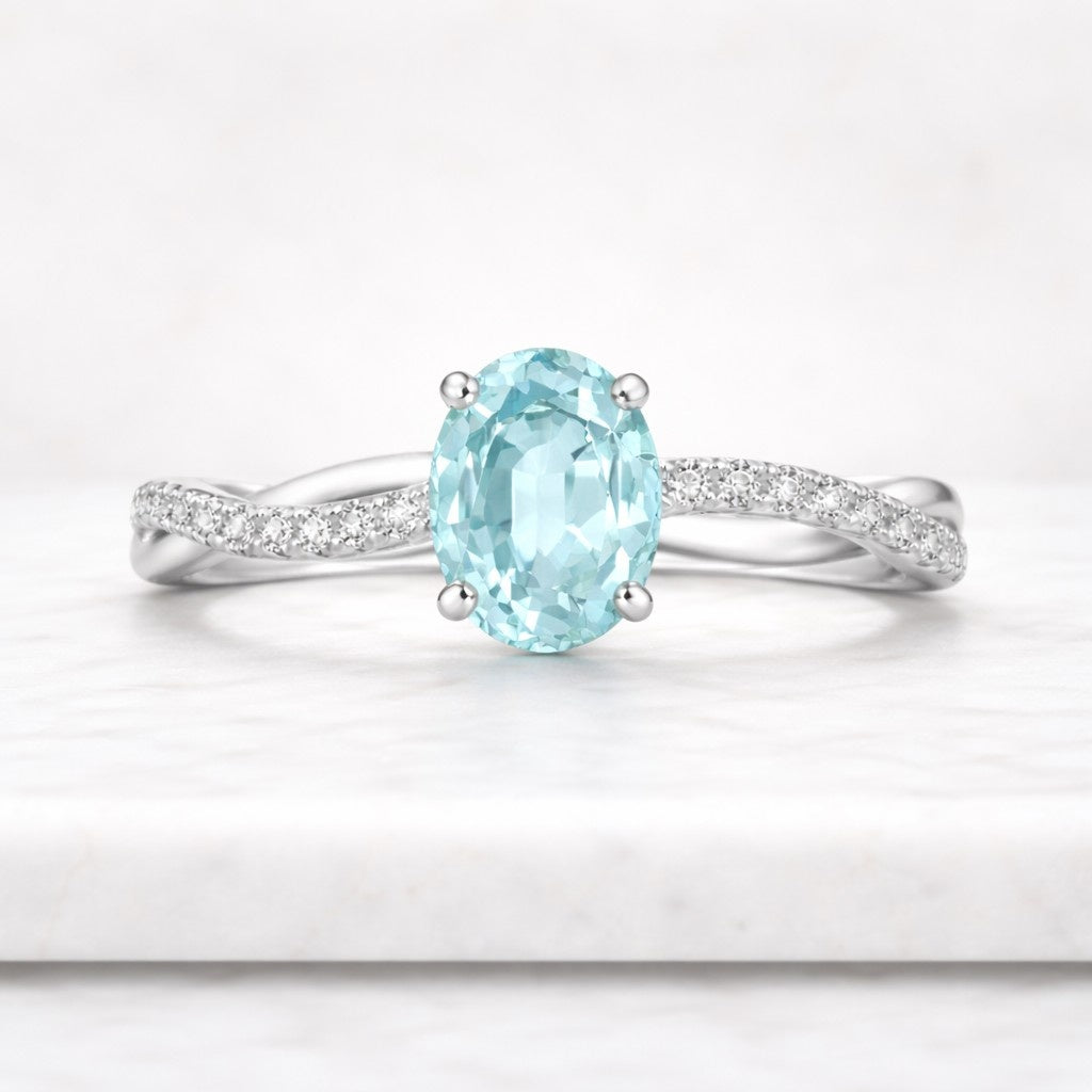 oval moissanite bridal ring set, infinity twist wedding band, s925 silver engagement ring