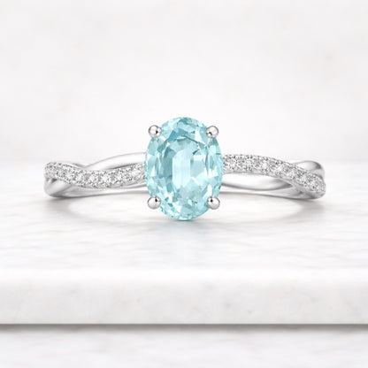 Oval Moissanite Bridal Ring Set, Infinity Twist Wedding Band, S925 Silver Engagement Ring