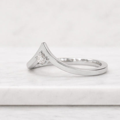 Round Cut Lab Grown Diamond Curved Band, 14K Solid Gold V Shape Diamond Band, CVD Diamond Proposal Band, Lab Diamond Chevron Band