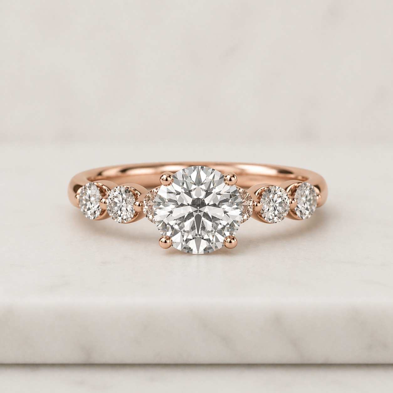 Half Pave Solid Gold Round Cut Moissanite Engagement Ring, Hidden Halo Round Cut Wedding Ring