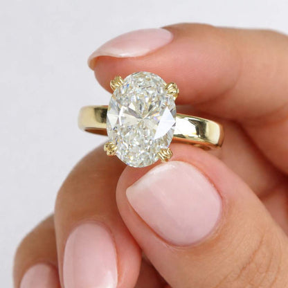 14K Solid Gold Oval Cut Lab Diamond Engagement Ring / IGI Certified F VS1 Diamond Solitaire Ring / Unique Wedding Band / Gift for Fiancee