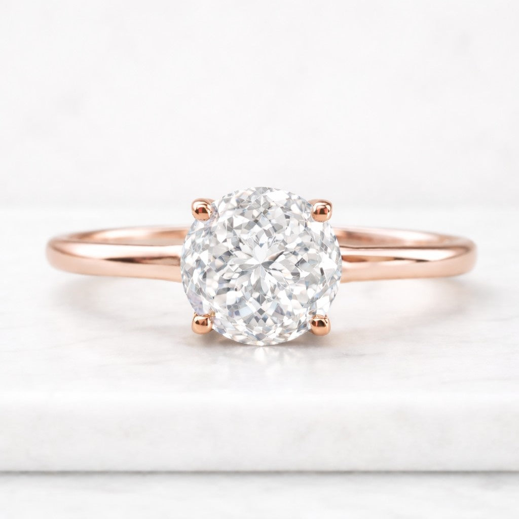 Round Lab Grown Diamond Ring Solitaire Diamond Engagement Ring Round Diamond Wedding Ring for Her Minimalist Anniversary Ring Proposal Ring
