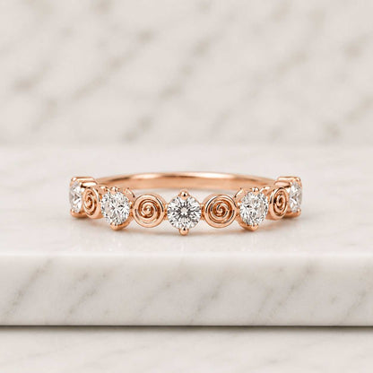 rose gold ring swirl ring diamond band stackable ring wedding band anniversary band curved band vintage ring spiral ring round stone ring women ring delicate ring slim band fine jewelry elegant ring everyday ring polished ring