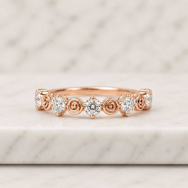 rose gold ring swirl ring diamond band stackable ring wedding band anniversary band curved band vintage ring spiral ring round stone ring women ring delicate ring slim band fine jewelry elegant ring everyday ring polished ring