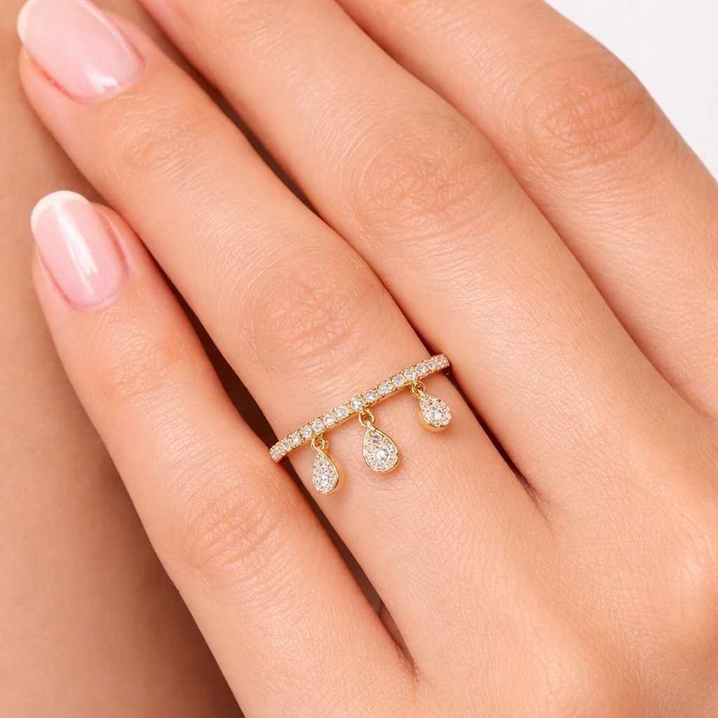 dangling diamond wedding ring, 14k white gold triple pave set ring, 9.3 tcw pear cut moissanite ring, hidden halo ring, unique bridal ring
