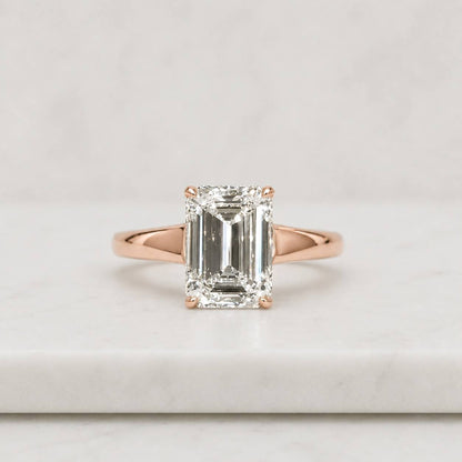 emerald cut ring solitaire ring gold ring engagement ring statement ring rectangle stone four prong ring thin band ring classic ring luxury ring fine jewelry women ring