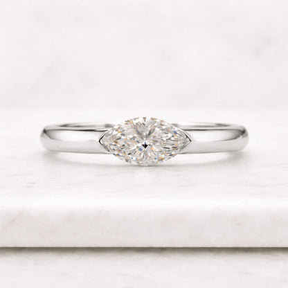 Double Prong Marquise Solitaire Ring For Her, Antique East West Marquise Engagement Ring, Moissanite Diamond 14k Solid Gold East West Ring
