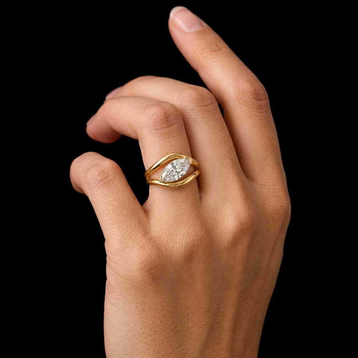 Marquise Cut Engagement Ring, Minimalist Gold Solitaire Ring, Dainty Stacking Ring for Her, Modern 14k Gold Jewelry, Elegant Promise Ring
