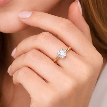 14K Yellow Gold, Round Cut Moissanite Ring for Women, Minimalist Solitaire Engagement Ring, Promise Ring, Bridal Jewelry Gift