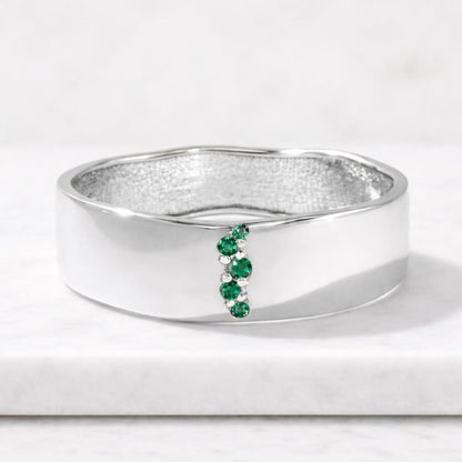 Emerald Diamond Cluster Ring | Two-Tone Gold Geometric Statement Band