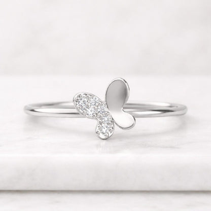 Dainty Moissanite Diamond Butterfly Ring, Insect Inspired Stackable Jewellery, Minimalist Statement Ring
