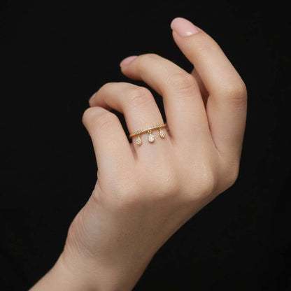 V-Shape Diamond Drop Ring | Pear & Round Dangle Gold Engagement Ring